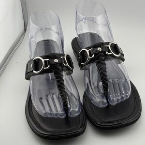 Cole Haan Nike Air sandals women’s thong horsebit silver metal braid strap 9